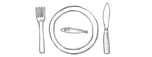 Grafik: Ein Mini-Fisch liegt auf einem großen Teller.